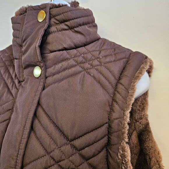 Kristen Blake Brown Faux Fur Zip Up Reversible Vest Size M Mob Wife Classic - Picture 5 of 7